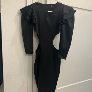 Elegant Black Ruffle Sleeve Dress